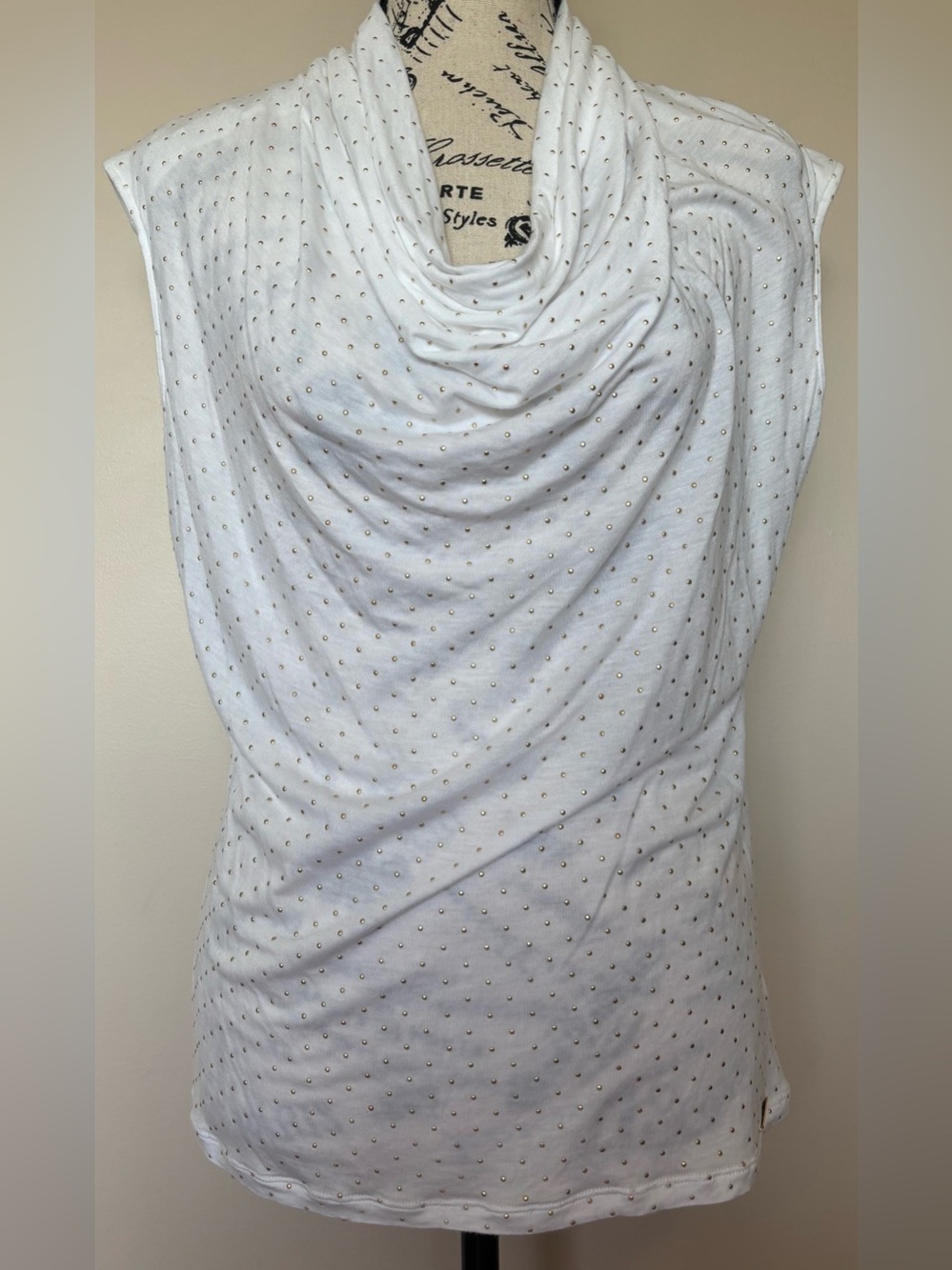 Michael Kors White Studded Cowl Neck Sleeveless Top size medium